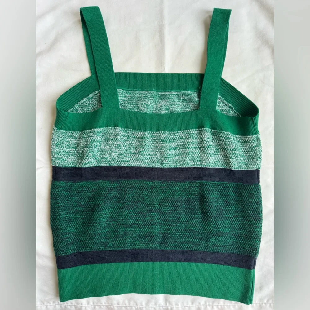 Banana Republic Green Striped Sweater Tank Petite Medium Colorblock Knit